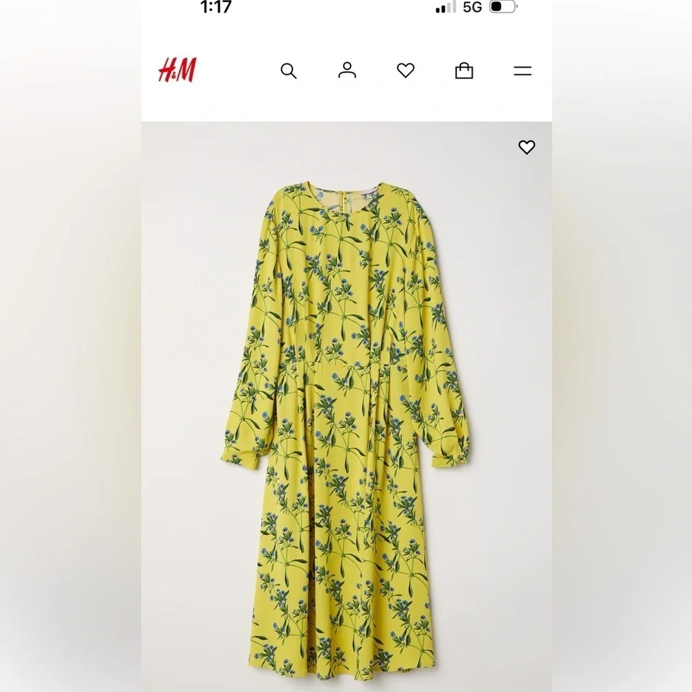 h&m yellow midi dress H&M CHIFFON YELLOW LEMON LILY FLORAL FLOATY TEA MIDI SUMMER DRESS size 12 14 40